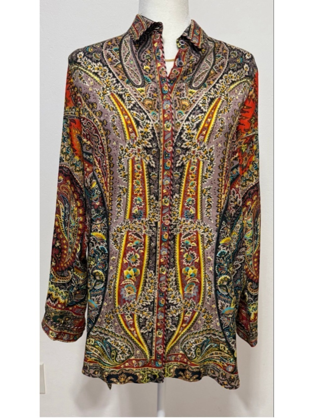 Etro Paisley Button Down Shirt Standard 8 Red Multi-color